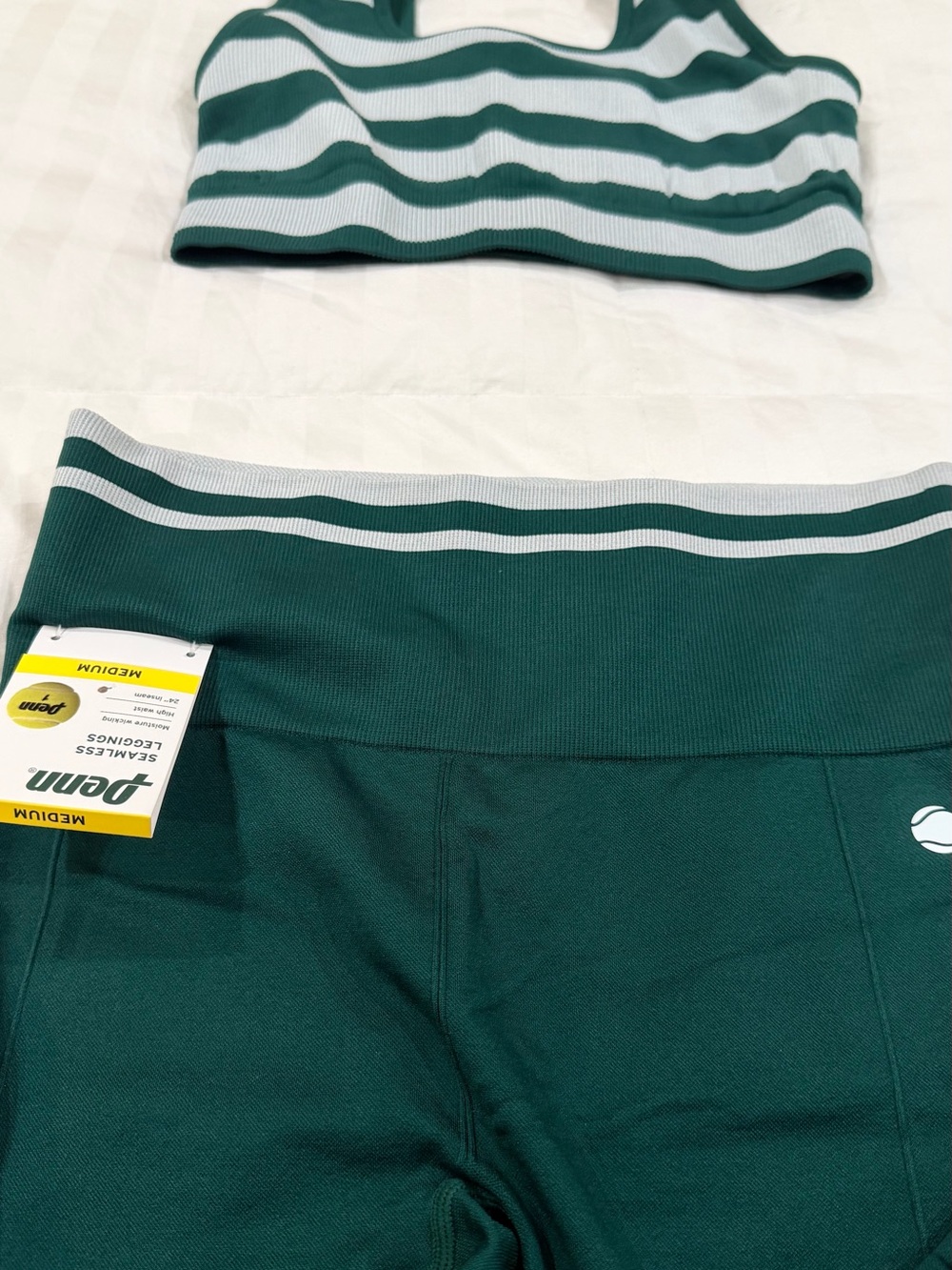 PENN Green Striped Athletic Set - Sports Bra & Leggings